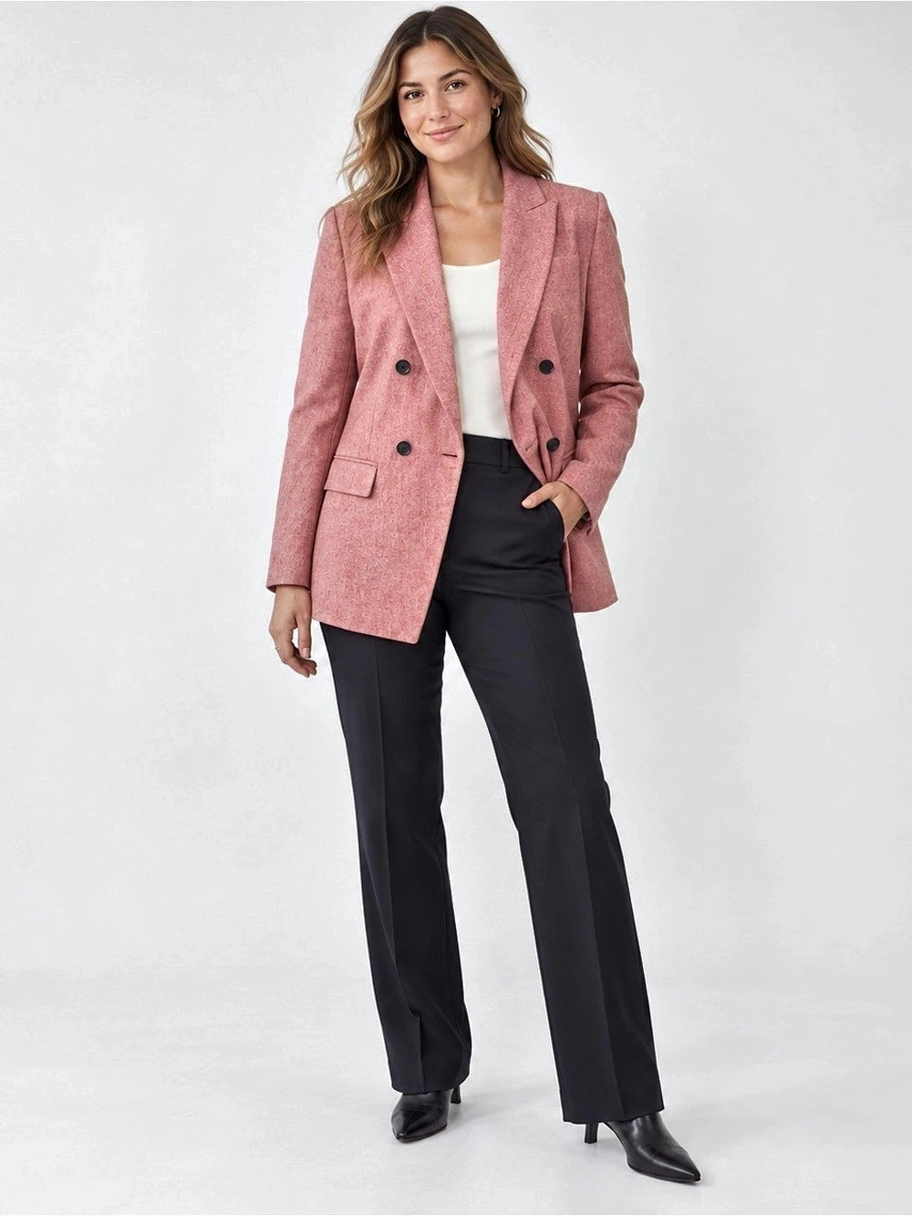 LOFT Double Breasted Blazer Wool-Blend Pink Size 10